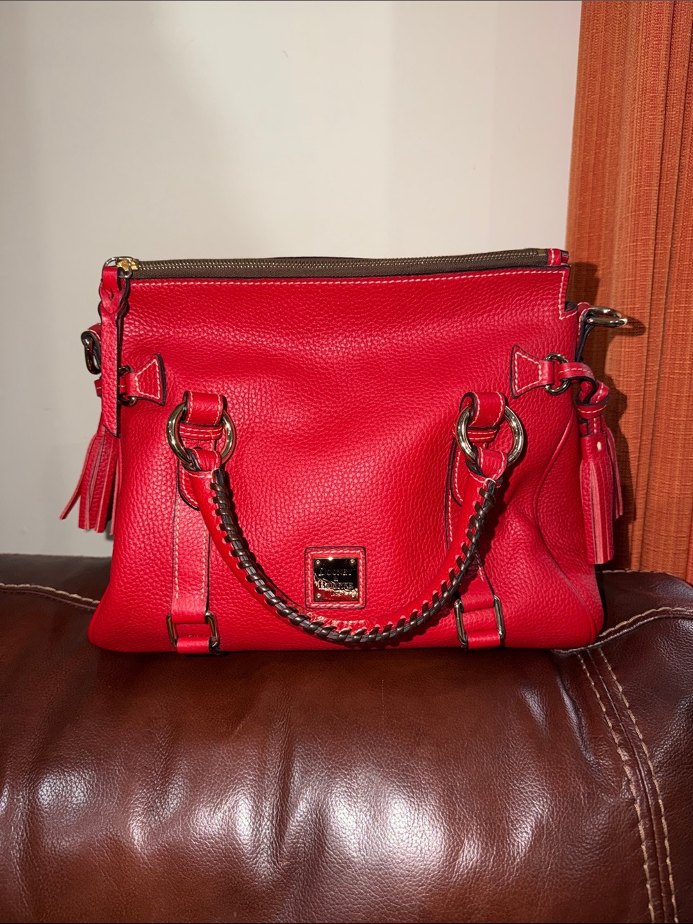 ‼️Dooney & Bourke Red Leather Satchel Crossbody Bag - Picture 3 of 16